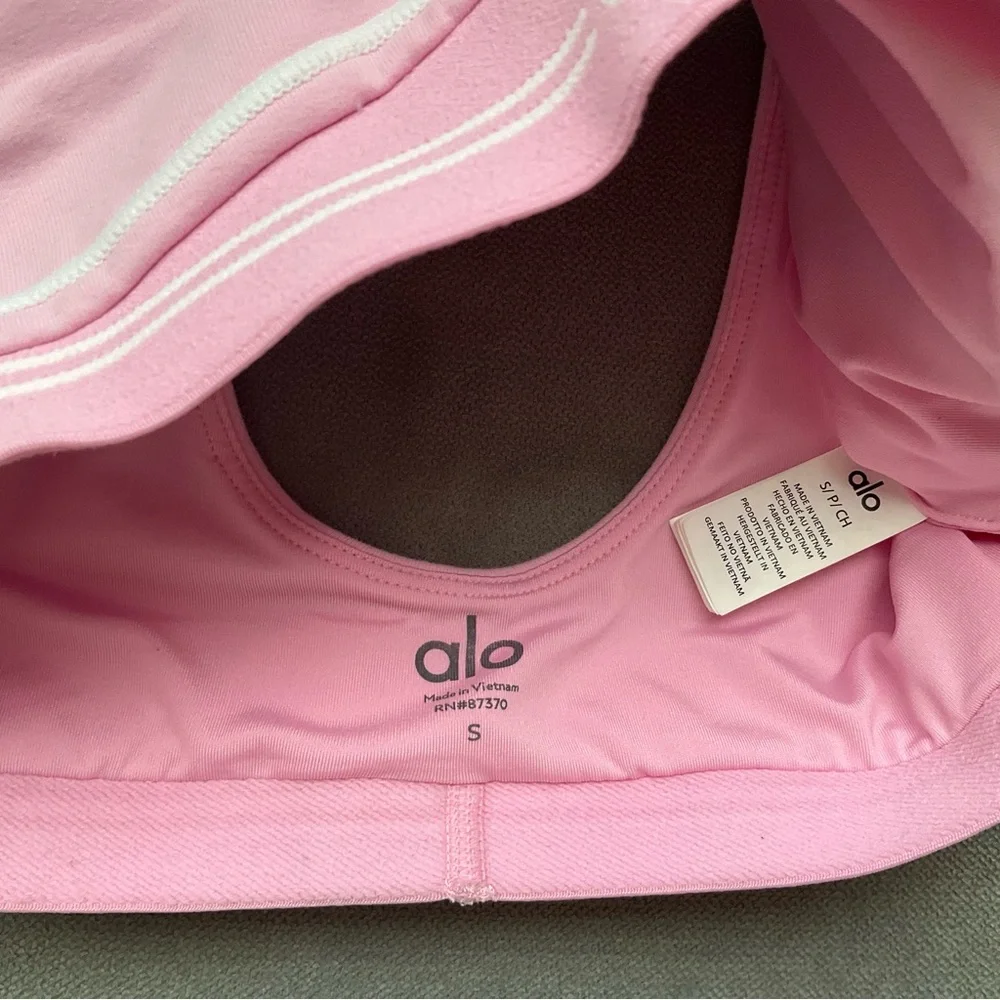 Alo Yoga Airbrush Heart Throb Bra Sweet Pink/White S